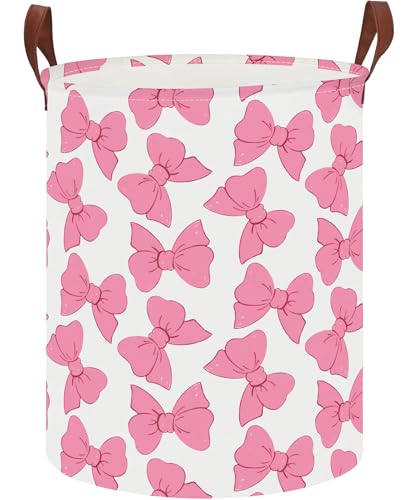 Image of CLOCOR Large Laundry Basket,Waterproof Storage Bin,Collapsible Fabric Storage Container(Pink Bowknot)