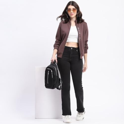 Image of Madame Placement Printed Zipped T Neck Sweatshirt for Women