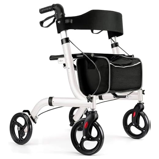 Healconnex Rollator Walkers for Seniors-Folding Rollator Walker with Seat and Four 8-inch Wheels-Medical Rollator,White