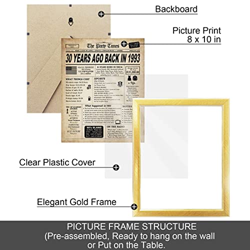 Giftsfarm 30Th Birthday Decorations Framed For Women Or Men, Classy Vintage Table Decor, Birthday Card Poster For Him Or Her Turning 30 Years Old, Back In 1993 Print (Gold Frame) #TOP2