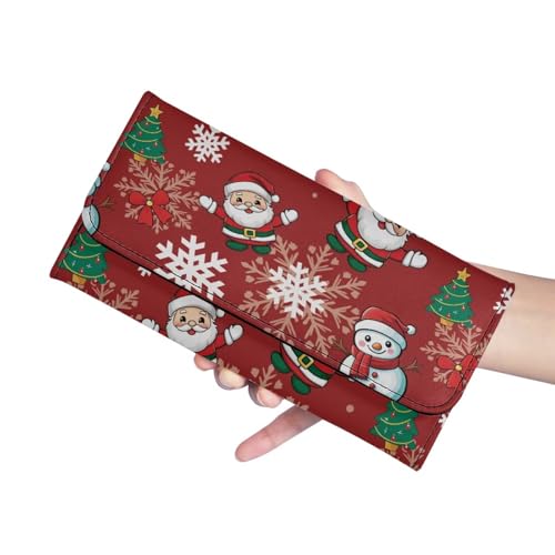 Image of AFPANQZ Leather Wallets for Women RFID Blocking Checkbook Wallet with Cit Card Slots, Santa Claus Snowman Snowflake Women's Leather Purse Large Capacity PU Purses with Zipper