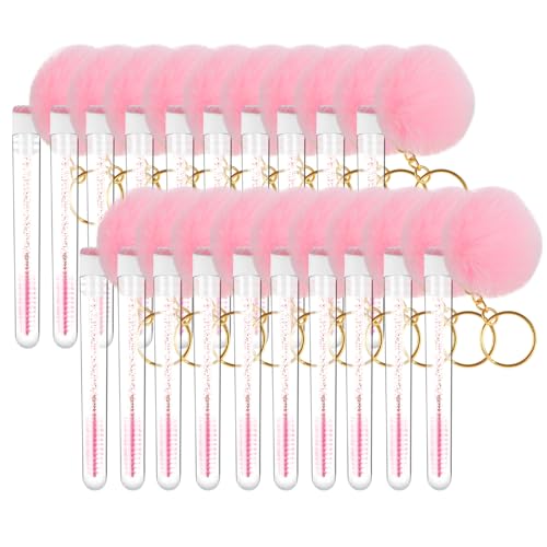 JUNENTER 使い捨てまつ毛クリーニングスプーリーブラシ チューブ マスカラワンド フェイクファーボール キーリング メイクアップツール アプリケーターセット 20個 (5色ミックス)