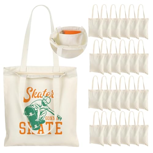 Lzerking Canvas Tote Bag Bulk with Zipper and Pocket, 24 Pack 13x15...