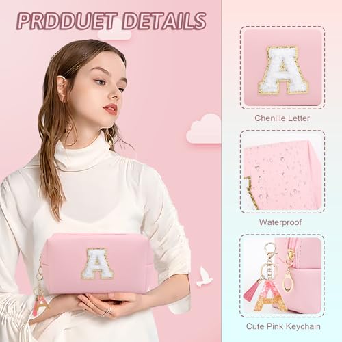 Birthday Gifts for Women Her,Travel Cute Makeup Bag,Large Capacity Cosmetic Bags for Women Makeup Pouch PU Leather Waterproof Cosmetic Bag (A, Pink)2