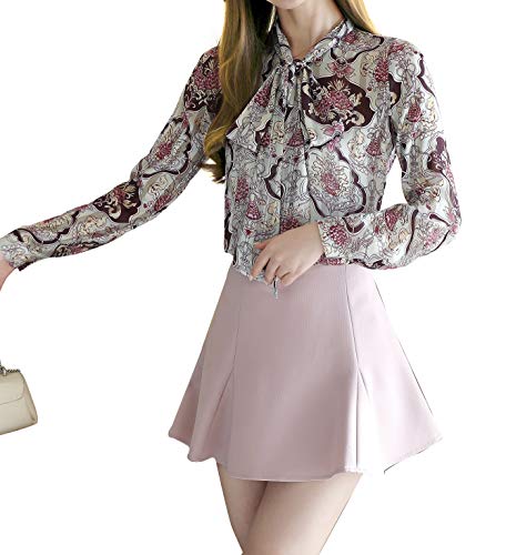 LAI MENG FIVE CATS - Blusa casual con cuello y mangas largas con botones para mujer - - 38