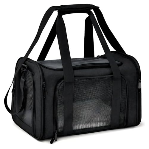 HOCLAUHO Transporttasche Katze Hund Groß Tragbare Haustiertasche für draußen Faltbar atmungsaktiv Große Kapazität für Zwei kleine Katzen, Autoreise Tragetasche für Katze mittel große Hund(Schwarz)