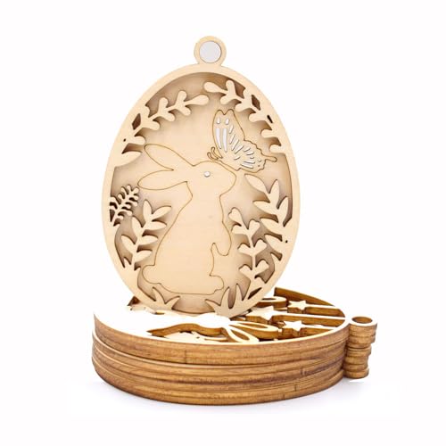 ウサギの卵の形をした木製スライス、未仕上げの木製スライス、ホームデコレーション、絵画、アートクラフト、吊り下げ装飾用の切り抜き。