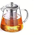 Kreative Teekanne, Teekanne Glas, mit hitzebeständigem Edelstahlfilter, perfekt für Tee und Kaffee (750ml)