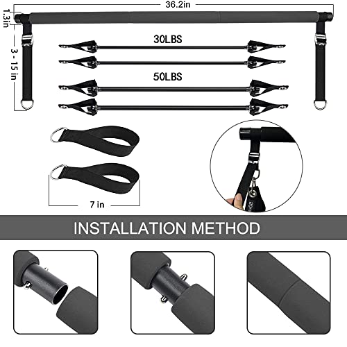 Pilates Bar Kit With Resistance Bands(30&50Lbs),Adjustable For Different Height,Comfortable Handles And Door Anchor,Protable Home Gym Exercise Stick Bars For Stretching,Body Toning,Hipsline(Black) #TOP4
