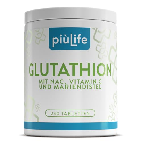Glutathion hochdosiert 500 mg 100% reduziert PiùLife 240 Tabletten mit Vitamin C NAC (N-Acetylcystein) und Mariendistel Extrakt Kombination für eine bewusste Nahrungsergänzung