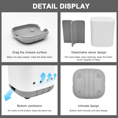 Toothbrush Holder for Bathroom,Plastic Detachable for Easy Cleaning Multi-Functional Storage,3 Slots Anti-Slip Electric Toothbrush and Toothpaste Organizer Caddy for Bathroom Vanity,Countertop (Grey) - Image 5