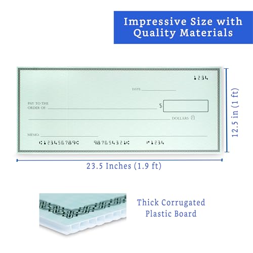 Giant Check (23.5 x 12.5 inches - Medium Size) - Big Checks for Presentations, Awards, Donations, Ceremonies and Events