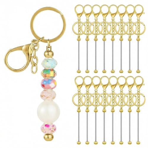 Dryxog 16 Pièces Kit Porte Clé à Fabriquer Barres de Clés Métalliques Vierges, Kit Porte Clé Universal pour DIY, Fabrication de Bijoux, Bracelet Téléphone Portable Bijoux de Téléphone (Or