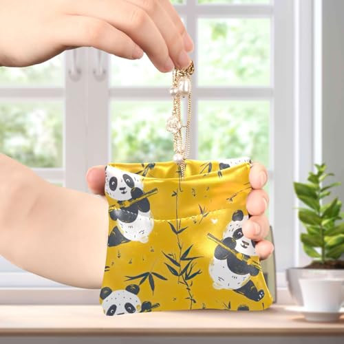 Cute Pandas Yellowe Coin Purse Leather Pouch Change Purse, Squeeze Coin Pouch for Cards, Keys & Lipsticks, Unisex4