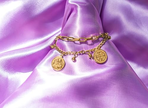 Pulseira Feminina São Bento Banhada a Ouro 18K em Aço Cirúrgico 316L, Ajustável, Proteção Espiritual