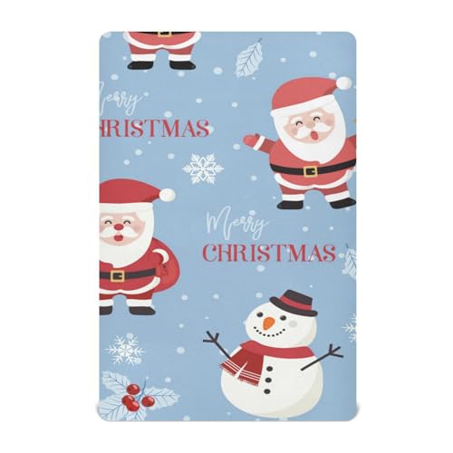 Moudou Christmas Snowman Playard Sheet for Boy Girls, Soft Breathable Fitted Toddler Sheet for Standard Playard Bed Mattress, 39 x 27 x 5 Inch