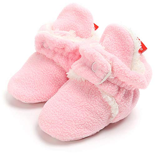 Infant Baby Girls Boys Fleece Booties Soft Non-Slip Sole Winter Warm Cozy with Grippers Stay On Socks Newborn Toddler First Walkers Crib Shoes