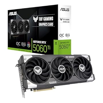 ASUS Placa gráfica para jogos TUF Gaming GeForce RTX ™ 5060 Ti 8GB GDDR7 OC Edition (PCIe® 5.0, HDMI®/DP 2.1, slot 3.1, componentes de nível militar, revestimento protetor PCB, ventiladores axial-tech