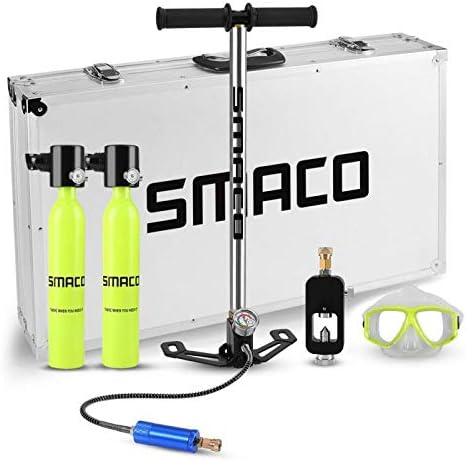 SMACO Mini Scuba Diving Tank Equipment, 2×0.5L Scuba Dive Cylinder with Scuba Tank Refill Adapter&Air Pump for Underwater Diving Breathe Training
