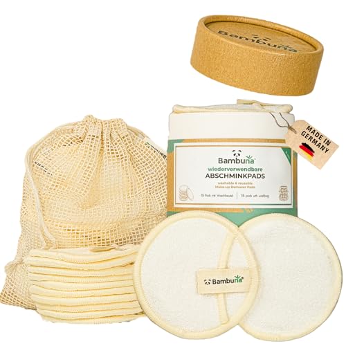 BAMBUNA 15 almohadillas de algodón reutilizables con bolsa de lavado de algodón, almohadillas desmaquillantes lavables, almohadillas desmaquillantes de bambú, almohadillas de limpieza suaves y