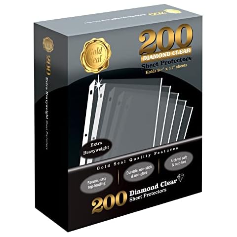 GOLD SEAL 200 Count Diamond Clear Extra Heavyweight Sheet Protectors, 4 mils Strong,8.5 x 11, Top Load, 200 Boxed Sheet Protectors Cover