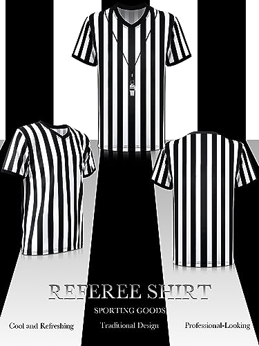 Ramede 8 Sets Referee Shirt with Whistle Official Football Referee Shirt Umpire Jersey Halloween Group Costume for Men Woman(XXL) - Thumbnail 5