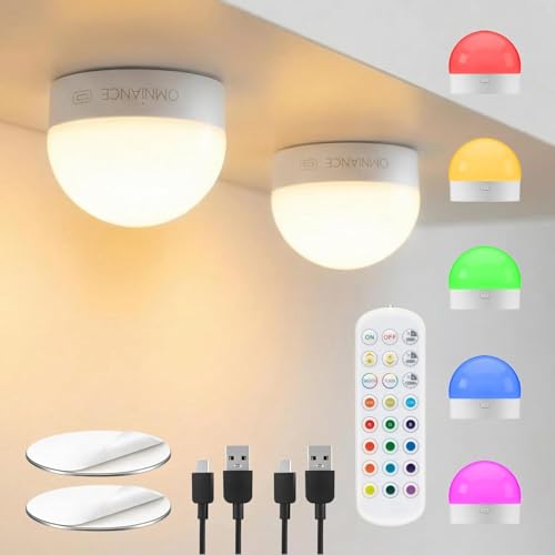 Auraglow Rechargeable Wireless LED Light Bulb with Remote Battery-Powered Dimmable Colour-Changing Wall or Ceiling Magnet Mounted (2 Pack)