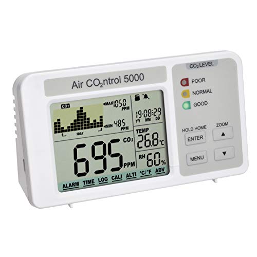TFA Dostmann 31.5008.02 AIRCO2NTROL 5000 CO2-Messgerät mit Datenlogger, L90 x B70 x H165 mm, Weiss