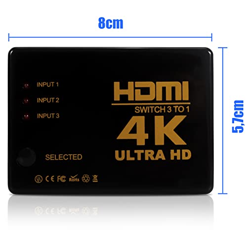 Switch Hdmi 1x3 Hub Chaveador Divisor Full HD 1080p 4k 3D com Controle para TV Pc Monitor Xbox Ps5