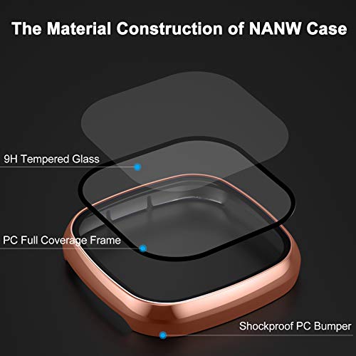 Nanw Screen Protector Case Compatible With Fitbit Sense/Versa 3, Built-In 9H Tempered Glass Screen Protector Ultra-Thin All-Around Full Cover Bumper For Versa 3 Smart Watch, Rose Gold #TOP2