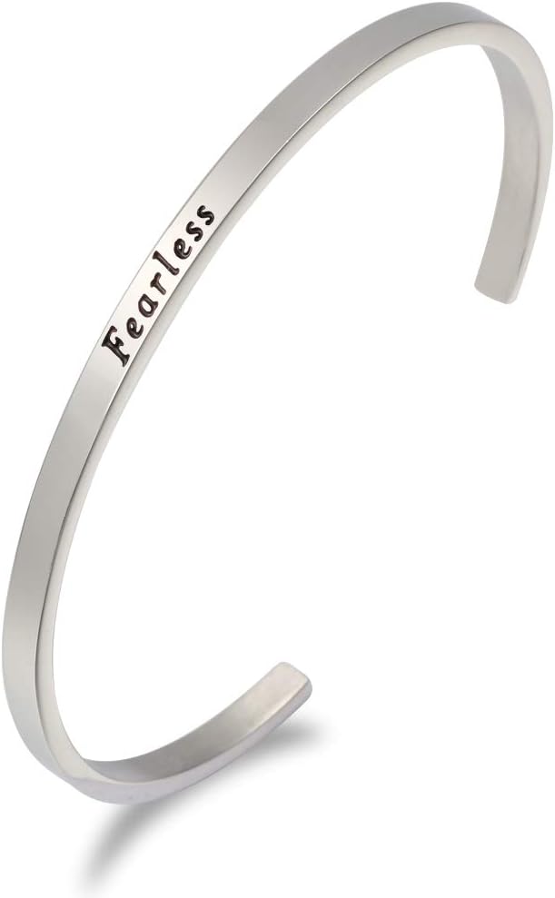 LADEMAYHEngraved Personalized Words Cuff Bracelet Jewelry Gift for Women Girls, Adjustable Stainless Steel Inspired Bracelet