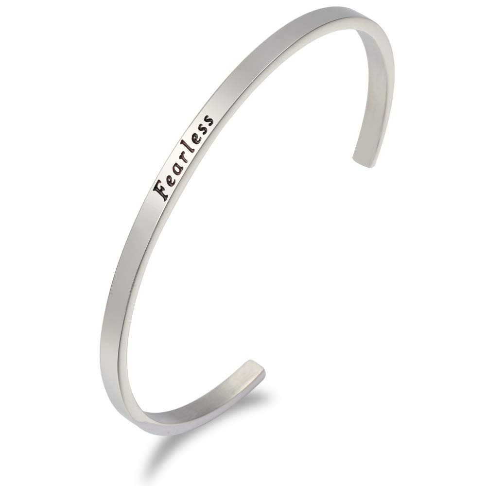 LADEMAYHEngraved Personalized Words Cuff Bracelet Jewelry Gift for Women Girls, Adjustable Stainless Steel Inspired Bracelet