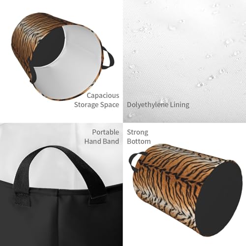 Image of Tiger Animal Texture Round Laundry Hamper Storage Basket Toys Clothes Organizer Bin For Home Bathroom Bedroom Dorm Nursery, 38l