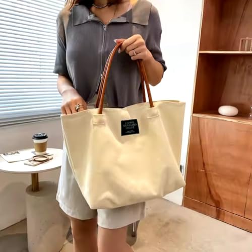 Bolsa Feminina Ombro Bolsa Hobo, Faculdade, Trabalho, Bolsa Lona, Academia, Bolsa Grande (Off White)