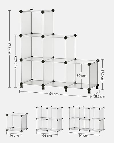 SONGMICS Scaffale a 6 Cubi, Organizzatore Modulare, Portaoggetti in Plastica con Piedini, Scarpiera, Cubo 30 x 30 x 30 cm, Soggiorno, Camera da Letto, Martello di Gomma, Bianco LPC111S - Immagine 2