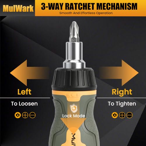 Image of MulWark 7-in-1 Stubby Ratcheting Screwdriver, Small Screwdriver with Magnetic, Multi-bit Stubby Screw driver with S2 Steel Phillips Slotted Torx Bits in Handle, Compact Tool for Tight Spaces