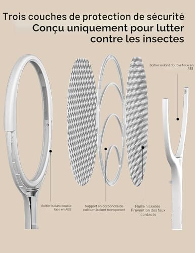 Tête Rotative Raquette Electrique Insectes Rechargeable Raquette Moustique Electrique Raquette Anti Moustique Electrique Tapetteà Mouche Electrique Tue Attrape Mouche, d'une Rallonge Télescopique – vue 4