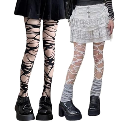 Vhitler 2 Pack Emo Tights Gothic Clothes for Women Goth Accessories Emo Accessories Trashy Y2k Ripped Tights