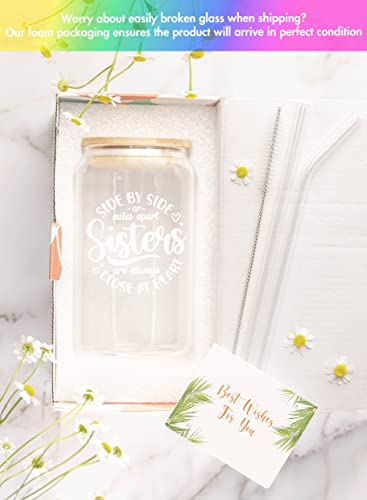 Neweleven Sister Gifts From Sister - Birthday Gifts For Sister, Sister Birthday Gifts – Birthday Gift Ideas For Sister From Brother, Sister, Siblings - 16 Oz Coffee Glass (Side By Side Sister) #TOP1