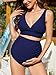 Maternity Swimwear High Waisted Pregnancy Bathing Suit Two Piece Maternity Swimsuit V Neck Bikini Set Adjustable Swimming Suit Navy M