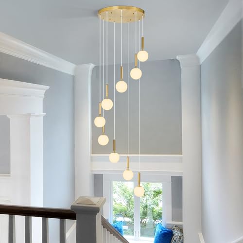 Image of 9-Lights Gold Chandelier with Milk White Glass Mid Century Modern