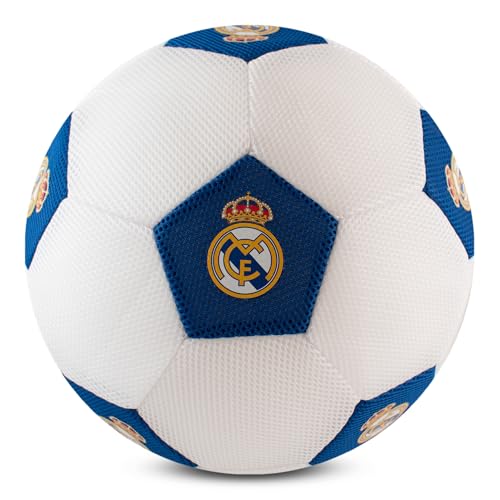 Hy-Pro Balón de fútbol con Licencia Oficial del Real Madrid. Bola Gigante de Malla de 14 Pulgadas para fútbol y Juegos Multideporte en Interiores y Exteriores. Pelota Suave y Alegre con Logotipo y