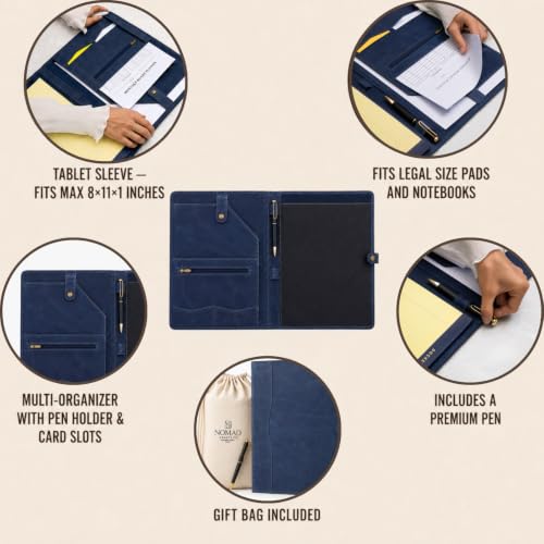 Image of Leather Portfolio, Leather Binder with Pen, Navy Blue Leather Portfolio for Men and Women, Leather Padfolio, Leather Folder, Portfolio Binder, Business Portfolio Men and Women