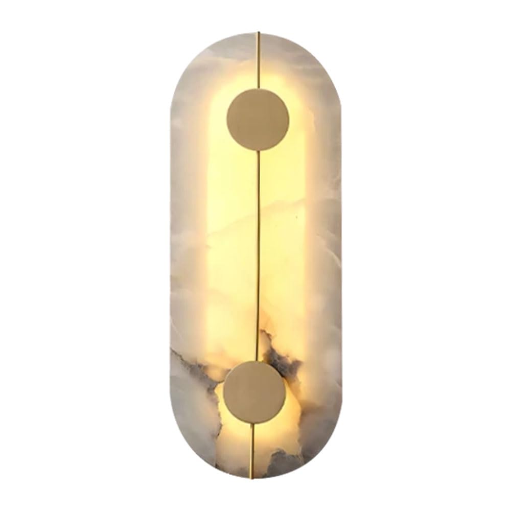 SSBHDM Modern Minimalist Style Wall Light, 16.5 Inch Oval Alabaster Wall Sconce, LED Light Source Hardwired Wall Light, Living Room Balcony Stair Porch Wall Mounted Lighting Fixtures