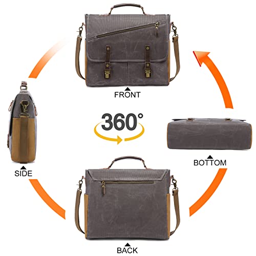 Lovevook Mens Messenger Bag, 15.6 Inch Waterproof Waxed Canvas Briefcase Vintage Leather Computer Laptop Book Bag Large Satchel Shoulder Bag For Work, Travel, School #TOP2
