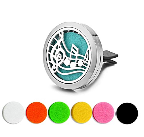 YOYONY Car Air Freshener Aromatherapy Essential Oil Diffuser Vent Clip Fragrance Air Purifier Stainless Steel Magnetic Locket 6 Colorful Felt Refill Pads,Best Gifts for Drivers. (Music Notes) -  FBA085, B077PCL9RC