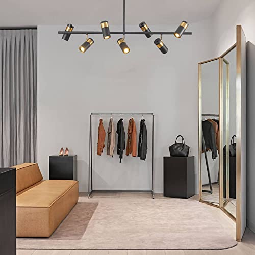 Image of KCO Lighting Black and Gold 7-Light Hanging Track Lighting Modern Kitchen Island Pendant Track Lighting Fixtures Mid Century Ceiling Mount Adjustable Spotlight