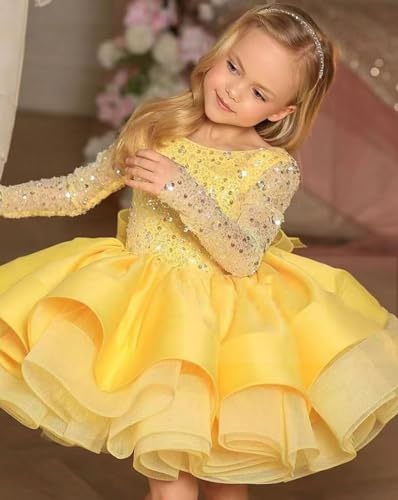 Flower Girl Dresses for Wedding Long Sleeve Toddler Girls Christmas Pageant Dresses Puffy First Communion Dress4