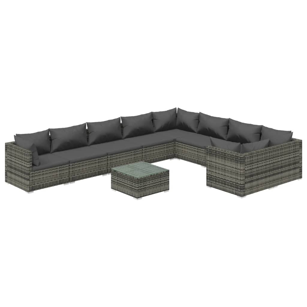 KCCKOM Garden Furniture Set 10 Piece Patio Lounge Set with Cushions Poly Rattan Gray