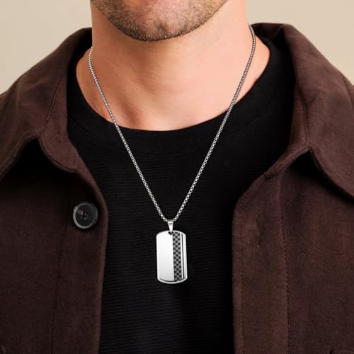 KRKC&CO Herren Dog Tag Anhänger Kette, Dogtag Hundemarke Erkennungsmarke, Quadratischer Anhänger, schwarze Edelstahl Kette 2mm, Geburtstag Geschenk für Männer Jungs, verstellerbare Länge 56/61cm